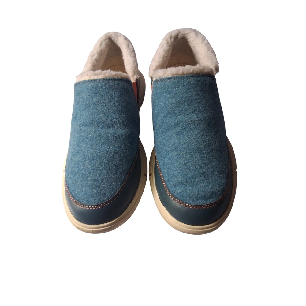 Sorel Kinetic Slip On Sneakers Blue Felt Faux Shearling Lined Teal Orange  SZ 8